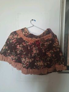 Floral Print Skirt with Lace Trim