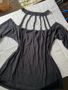 Black Stripped neck top