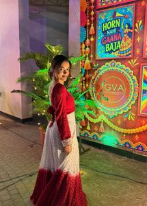 Red &amp; White Chikankari Lehenga Set