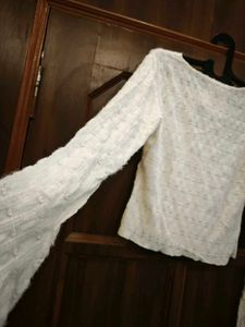 Cream Textured Bell Sleeve Top
