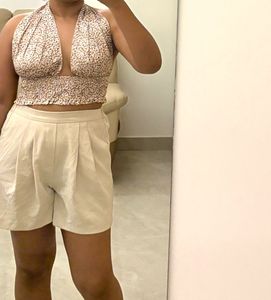 CuteShirred Floral Halter Crop Top