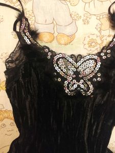 Velvet Butterfly Fur and Sequin Detail Top