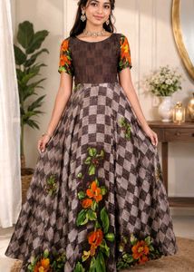 Beautiful brown floral long frock ♥️