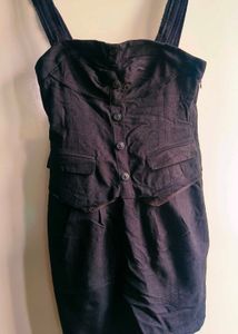 Dark Wash Denim Button-Front Mini Dress