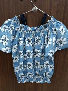 Blue Floral Off-Shoulder Top