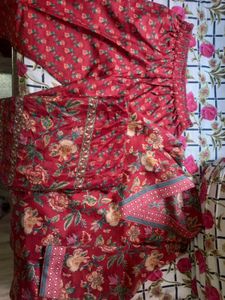 New unused Red Floral Print Kurta set