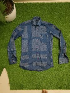 Men's Blue Geometric Print Shirt