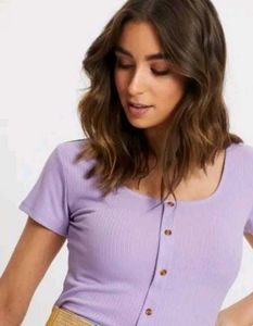 Lavender Ribbed Button-Up Crop Top
