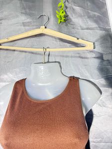 Brown Cropped Knit Tank Top