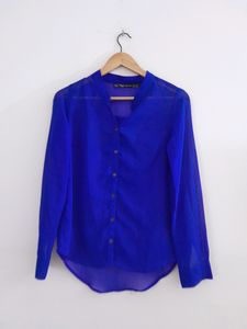 Sheer Royal Blue Button-Up Shirt