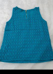 Chic Blue Eyelet Sleeveless Top