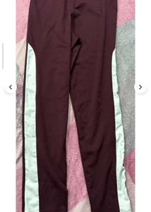 112.Maroon Leggings with White Stripes