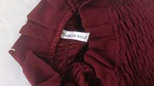 Maroon Smocked Neck Long Sleeve Top