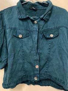 Teal Cropped Denim Jacket