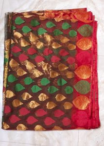 Red Colour Transparent Net Saree For Festivals