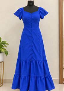 Blue hapf Puff Sleeve Tiered Maxi Dress
