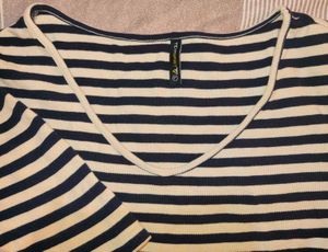 Navy &amp; White Striped Cropped Top