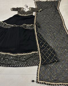 Black Sequined Layered Lehenga Choli Set