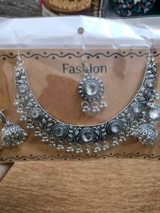 Oxidized Silver Necklace & Earring Set