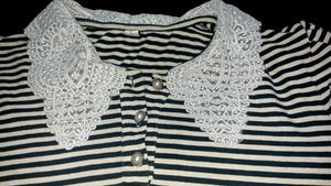 Striped Top with Lace Collar