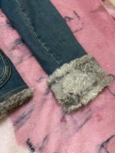 y2k denim Jacket with Fur Trim