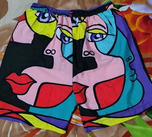 Abstract Face Print Shorts