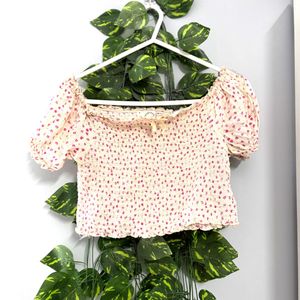 Floral Smocked Puff Sleeve Crop Top