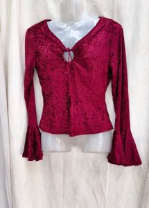 I. Burgundy Velvet Long Sleeve Top