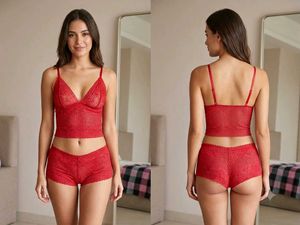 Red Lace Bralette & Shorts Set