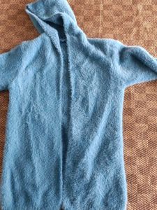 Cozy Blue Fuzzy Hooded Cardigan