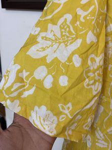Fabindia Women’s Yellow Floral Cotton Shirt Dress