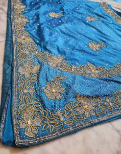 golden Dimond work light blue color Saree