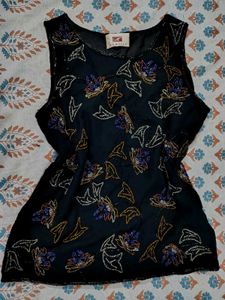 Sparkling Floral Black Beaded Y2K Top