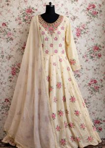 Elegant Cream Floral Embroidered Anarkali Gown