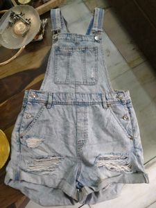 H&amp;M Light Wash Denim Dungaree Shorts