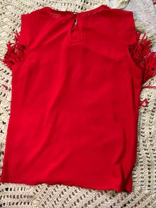 Vibrant Red Fringe Top