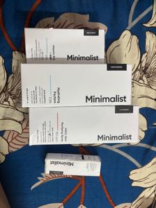 Minimalist Skincare set and shampoo.