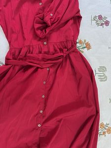Chic Red Button-Up Belted Dress