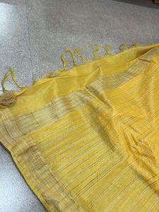 Bright Yellow Saree with Striped Detail Pallu