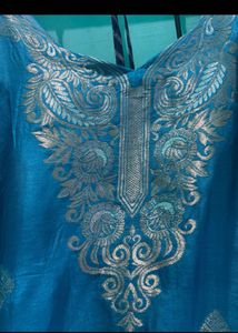 Blue Kurta Set with Gold Print