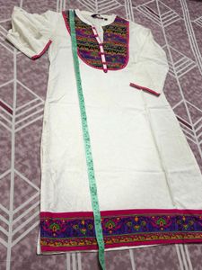 White Kurta with Embroidered Neckline