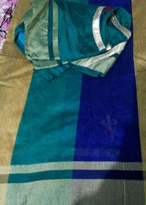Beautiful Teal &amp; Blue Striped Saree