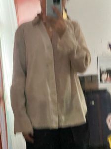Champagne Satin Button-Down Shirt