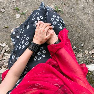 Black &amp; White Bandhani Kurta wide sharara