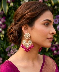 Stunning Pink Stone Jhumka Earrings