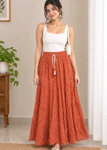 Tiered Eyelet Maxi Skirt