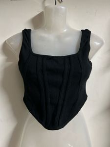 Chic Black Ribbed Corset Top