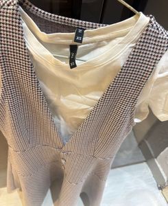 Cute Gingham Pinafore Dress Set