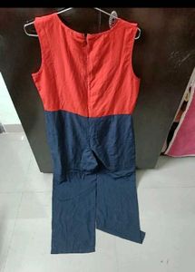 Chic Red &amp; Navy Colorblocked Jumpsuit