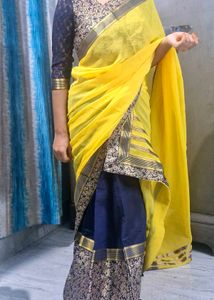 Beautiful Blue and Yellow Saree